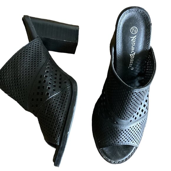 Nature Breeze Peep Toe Mule Sz 7-1/2 Black #65i - Picture 4 of 8